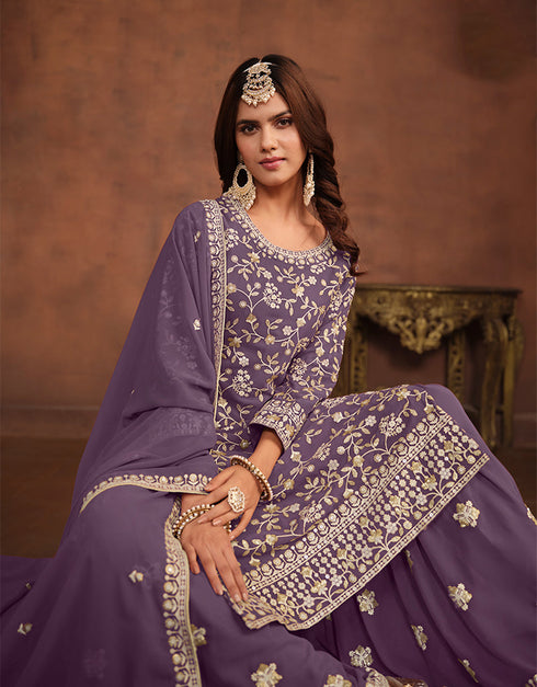 chic viola purple faux georgette designer party wear salwar suit with viola purple faux georgette df-174-7402 Back View